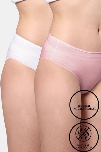 Buy AshleyandAlvis Anti Microbial Medium Rise Full Coverage Hipster Panty (Pack of 2) - White Pink