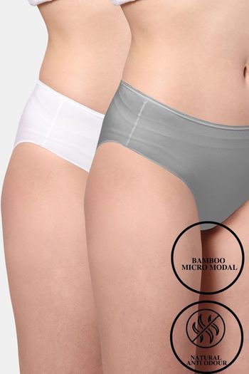 Buy AshleyandAlvis Anti Microbial Medium Rise Full Coverage Hipster Panty (Pack of 2) - White Grey