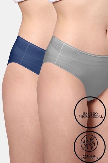 Buy AshleyandAlvis Medium Rise Full Coverage Anti Bacterial Hipster Panty (Pack of 2) - Mousy Grey Cerulean Blue