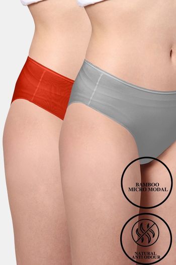 Buy AshleyandAlvis Anti Microbial Medium Rise Full Coverage Hipster Panty (Pack of 2) - Grey Red