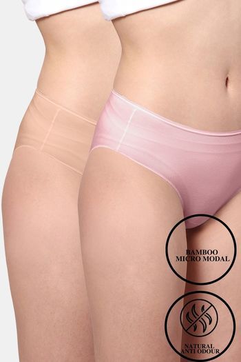 Buy AshleyandAlvis Medium Rise Full Coverage Anti Bacterial Hipster Panty (Pack of 2) - Blush Pink Aveia Nude