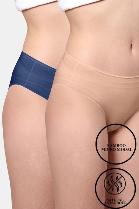 AshleyandAlvis Anti Microbial Medium Rise Full Coverage Hipster Panty (Pack of 2) - Blue Nude