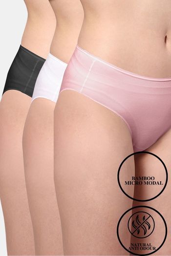 Buy AshleyandAlvis Medium Rise Full Coverage Anti Bacterial Hipster Panty (Pack of 3) - Assorted