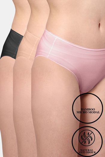 Buy Zivame Anti-Microbial Low Rise Full Coverage Hipster Panty (Pack of 3)  - Assorted at Rs.337 online