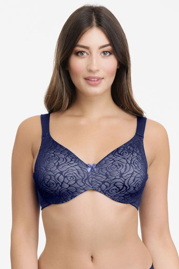 Buy Ultimo by Amante Double Layered Wired Full Coverage Minimiser Bra -  Inky Blue at Rs.758 online