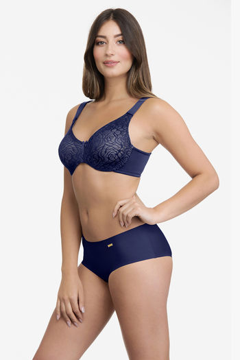 Buy Ultimo by Amante Double Layered Wired Full Coverage Minimiser Bra -  Inky Blue at Rs.758 online