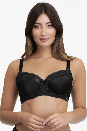 Buy Ultimo By Amante Vintage Double Layered Wired Full Coverage Lace Bra -  Black at Rs.2495 online