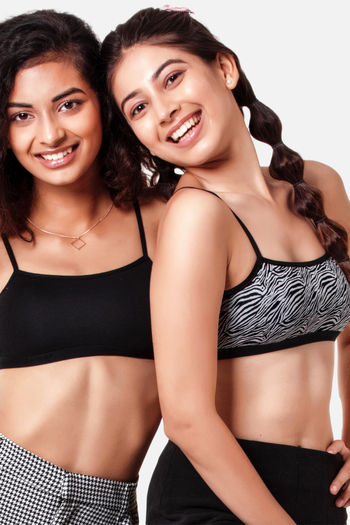 Enamor Antimicrobial Teenager Full Coverage Non-Wired Non Padded Beginners  Bra (Pack of 2) - Black Zee Stripes Print