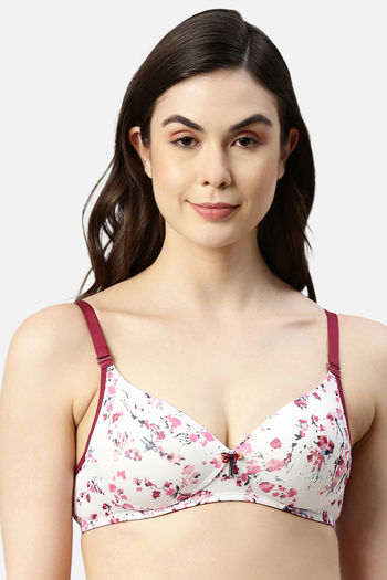 Buy Enamor Padded Non-Wired Medium Coverage T-Shirt Bra - Cherry Rose Print  at Rs.1149 online