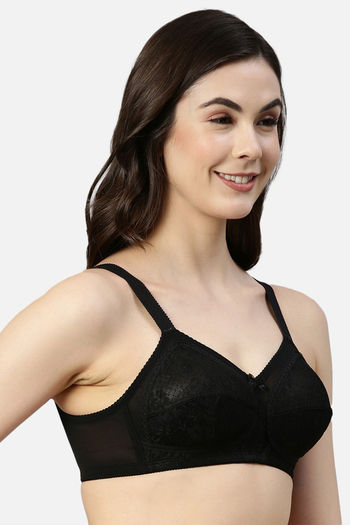 Enamor Double Layered Non-Wired Full Coverage Super Support Bra - Jet Black