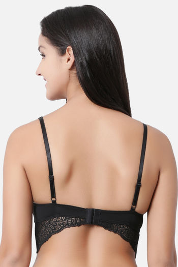 Buy Enamor Push-Up Plunge Wired Medium Coverage Lace Bra - Black at Rs.1079  online