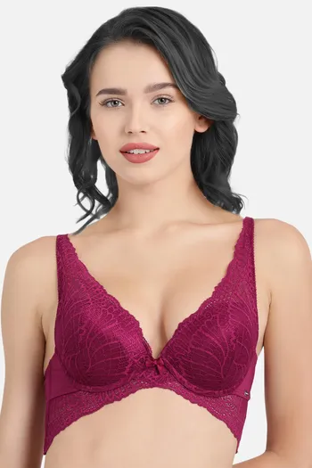 Buy Enamor Push-Up Plunge Wired Medium Coverage Lace Bra - Plum at Rs.1849  online