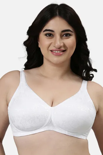Buy Enamor Women White Non Padded Non Wired Full Support Lace Bra