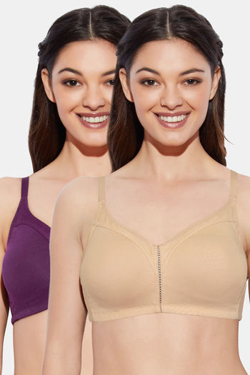 Enamor Double Layered Non-Wired Full Coverage T-Shirt Bra (Pack of 2) -  Paleskin Purple