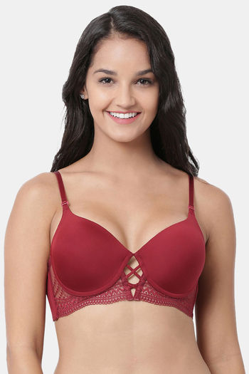 Buy Enamor Padded Wired Medium Coverage T-Shirt Bra - Crimson Red at  Rs.1849 online