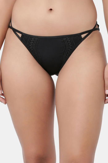 Buy Enamor Low Rise Three-Fourth Coverage Bikini Panty - Black