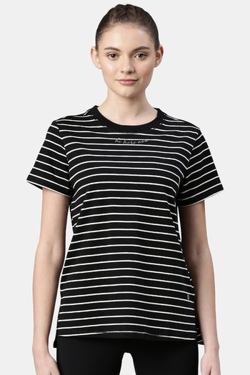 Buy Enamor Anti Microbial Relaxed Top - Jet Black Stripe Be Here Now Graphic