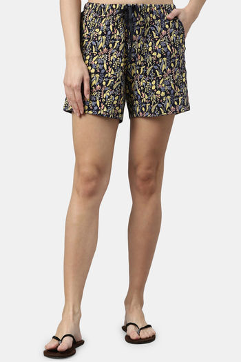 Buy Enamor Relaxed Mid Rise Shorts - Navy Scatter Flora Aop