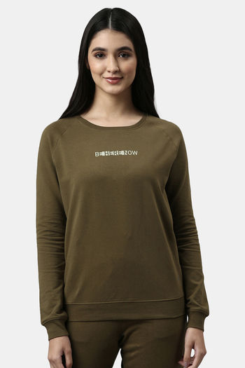 Buy Enamor Relaxed Sweatshirt - Army Green Be Here Now Graphic