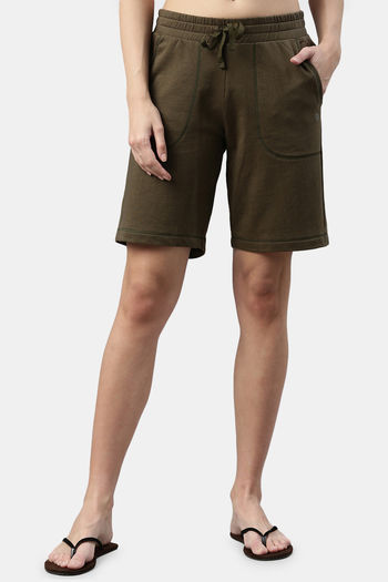 Buy Enamor Relaxed Mid Rise Shorts - Army Green