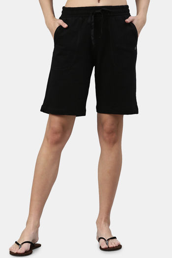 Buy Enamor Relaxed Mid Rise Shorts - Jet Black