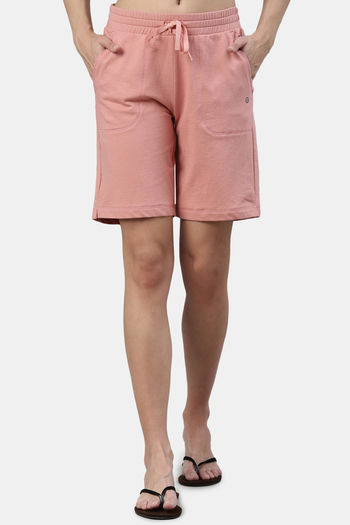 Buy Enamor Relaxed Mid Rise Shorts - Rouge