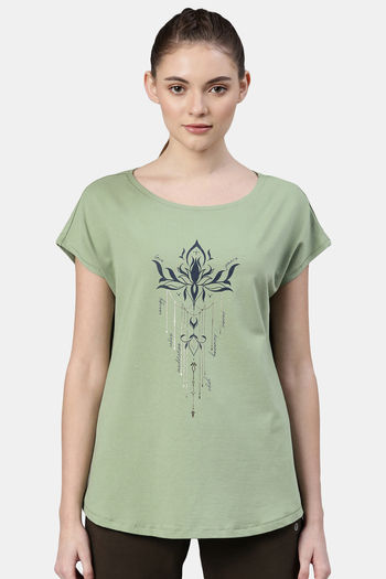 Buy Enamor Anti Microbial Relaxed Top - Pale Fern Lotus Graphic