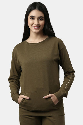 Buy Enamor Relaxed Sweatshirt - Army Green Focus Graphic