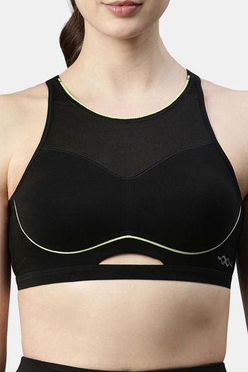 Buy Zelocity Fleece lined Wide Waist Band Sports Bra - Black at Rs.748  online