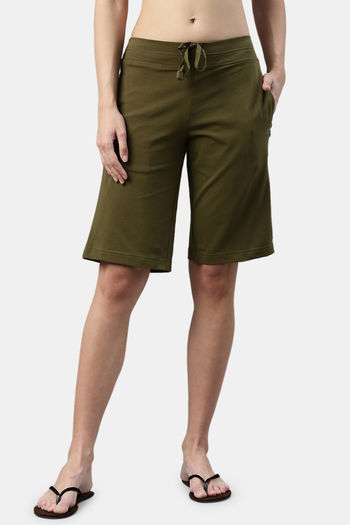 Buy Enamor Cotton Blend Shorts Army Green at online