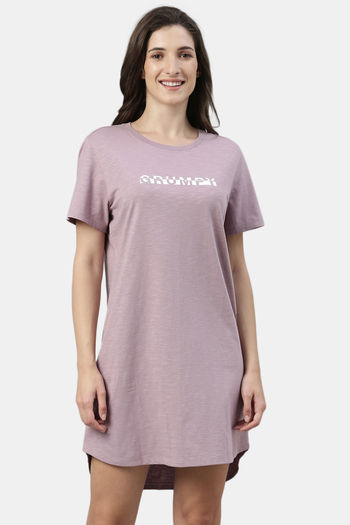 Buy Enamor Cotton Loungewear Dress - Mauve Pinksleepy Graphic at Rs.949  online