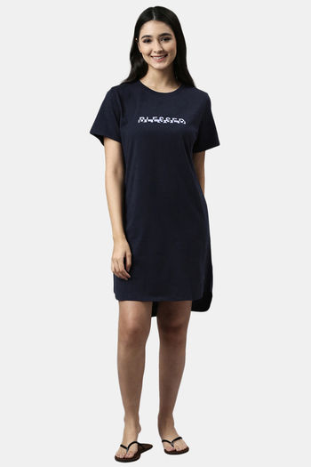 Buy Enamor Cotton Loungewear Dress - Navy Blessed Graphic