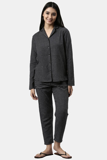 Buy Enamor Cotton Loungewear Set - Charcoal Plaid Aop at Rs.2199 online