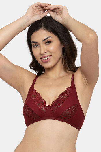 Buy Innocence Single Layered Non-Wired Full Coverage Lace Bra - Maroon at  Rs.640 online