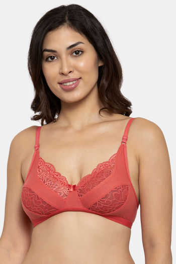 Buy Innocence Single Layered Non-Wired Full Coverage Lace Bra - Coral at  Rs.640 online