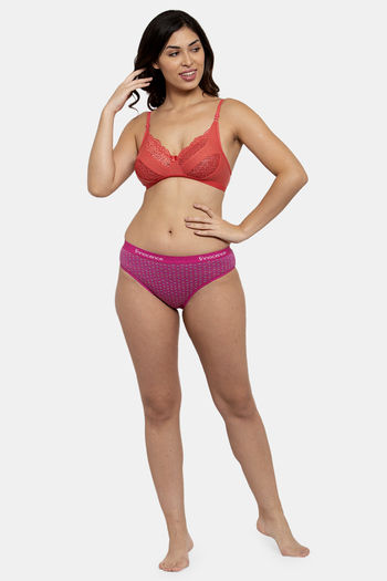 Buy Innocence Single Layered Non-Wired Full Coverage Lace Bra - Coral at Rs.640  online