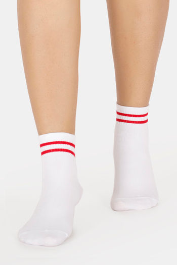 Buy Vrova Antibacterial & Antifungal Acupressure Crew Socks - White N Red
