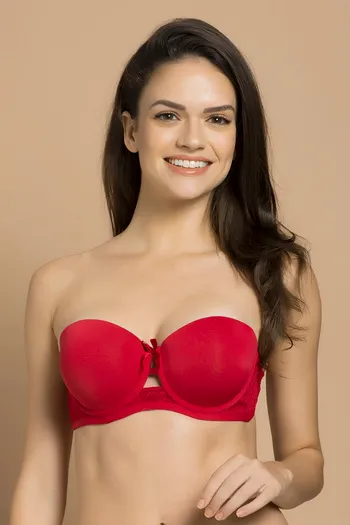 Zivame All That Lace Push Up Wired Low Coverage Strapless Bra-Red