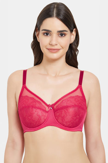 Buy Wacoal Single Layered Wired Full Coverage Lace Bra - Persian Red