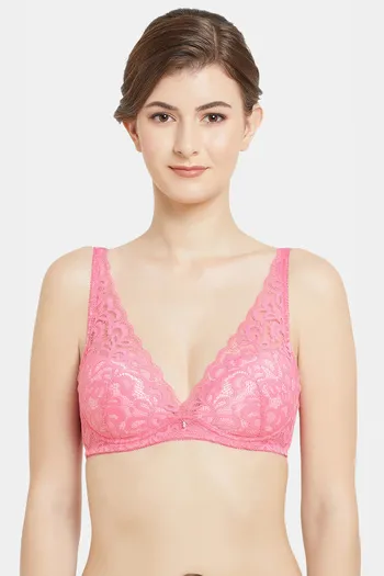 Shop T-Shirt Bra with Lace (Pink) online at