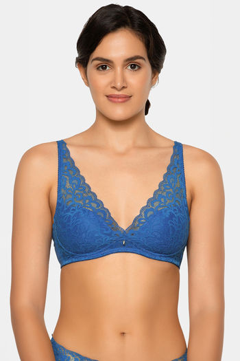 Lace Bra-Buy Non Wired Padded Navy Blue Lace Bra Online