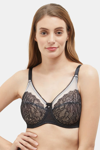 Buy Wacoal Single Layered Wired Full Coverage Lace Bra - Black at