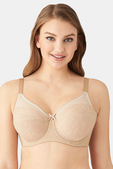 Wacoal Single Layered Wired Full Coverage Lace Bra - Brown