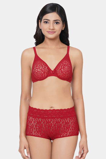 Buy Wacoal Single Layered Wired Full Coverage Lace Bra - Cherry Red at  Rs.1800 online