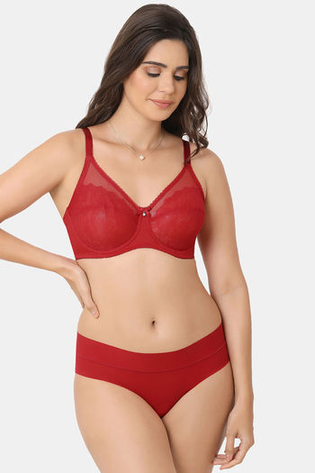 Wacoal Single Layered Wired Full Coverage Lace Bra - Cherry Red