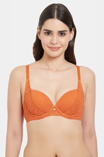 Buy Wacoal Padded Wired Medium Coverage Lace Bra - Orange at Rs