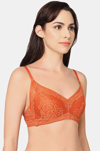 Buy Wacoal Padded Non-Wired Medium Coverage Lace Bra - Mango at Rs