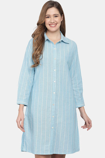 Shararat Cotton Sleep Shirt - Light Blue
