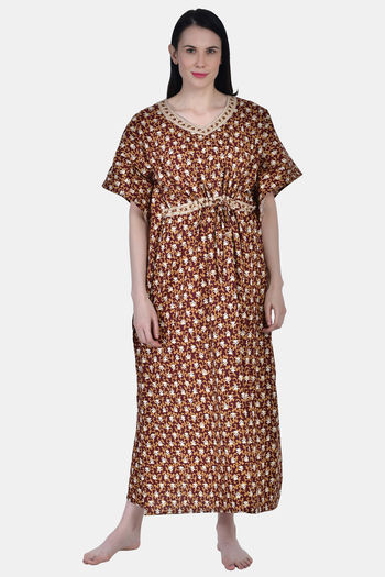 Buy Shararat Cotton Full Length Nightdress - Brown