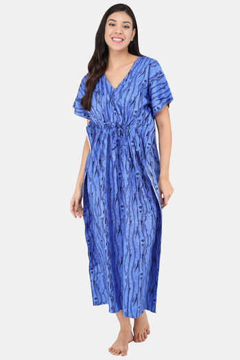 Buy Shararat Cotton Full Length Nightdress - Blue